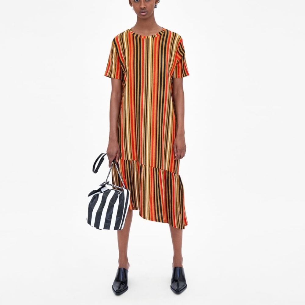 Zara NWT Shift Ruffle Edge Dress